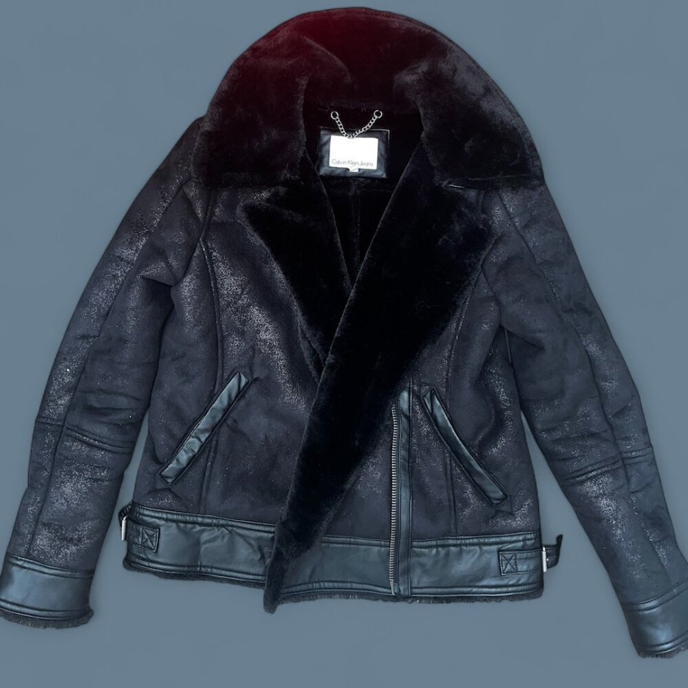 Calvin Klein Black Faux Fur Lined Zip Up Jacket